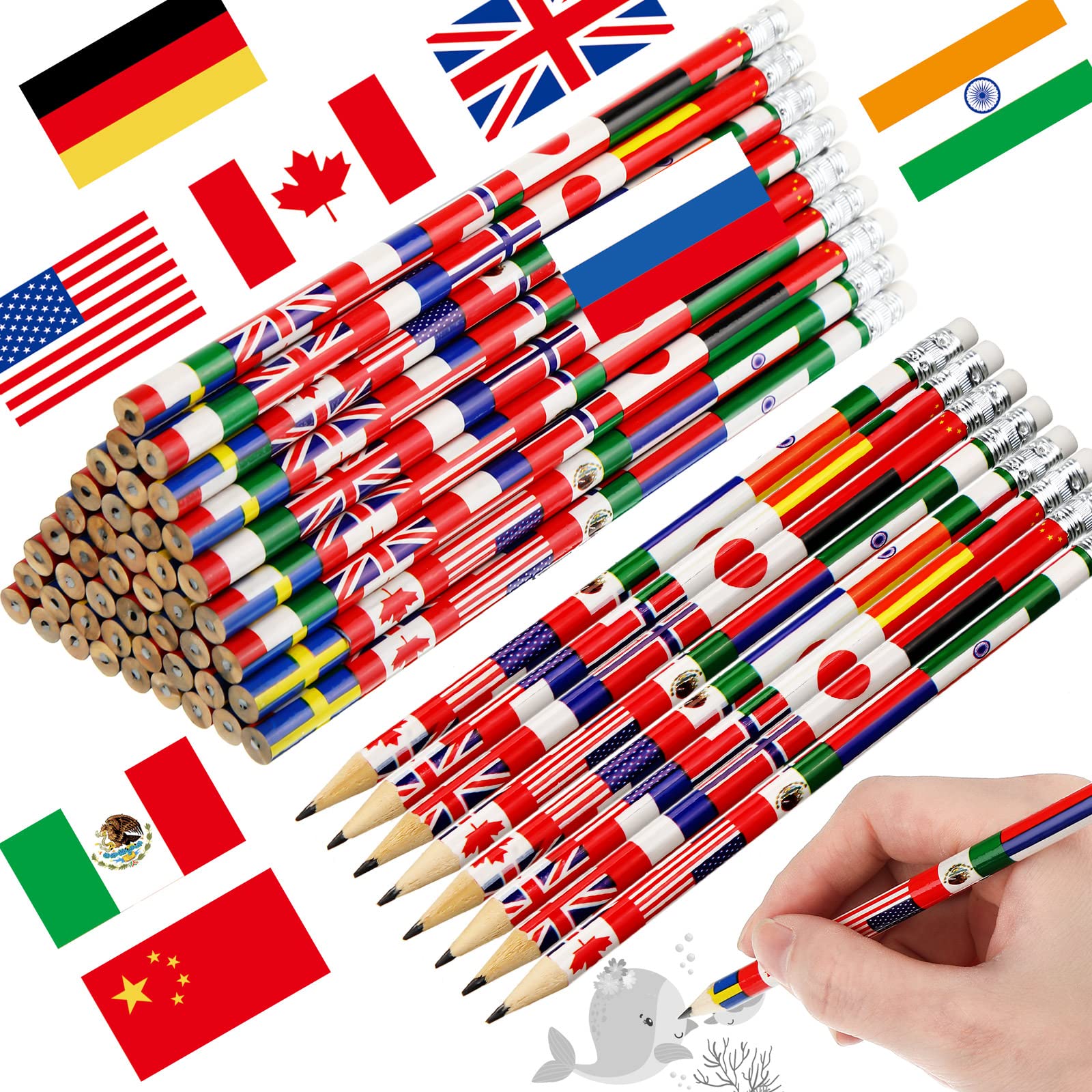 Outus International Flags Pencils World Flags Pencils With Erasers American France China India Flag Pencils Around The World Pen